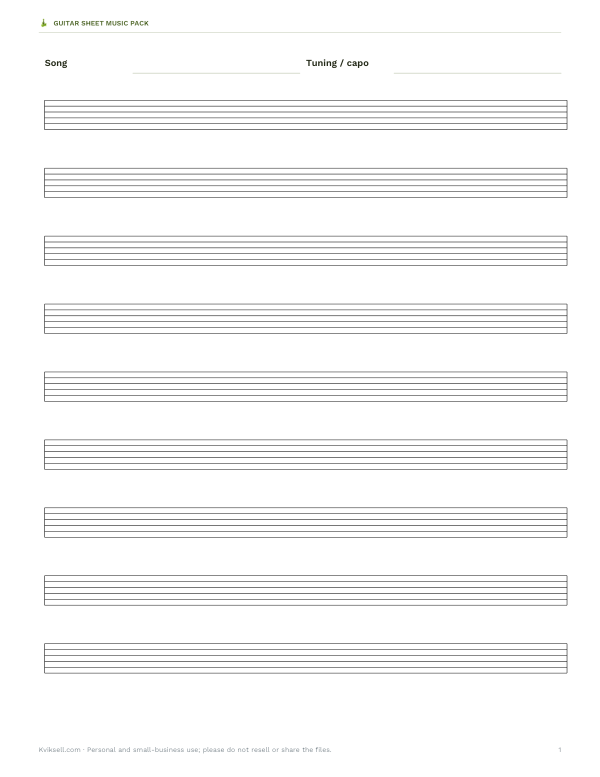 Preview of Printable Blank Guitar Tab Sheet