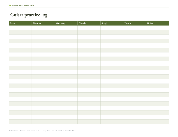 Preview of Printable Guitar Practice Log