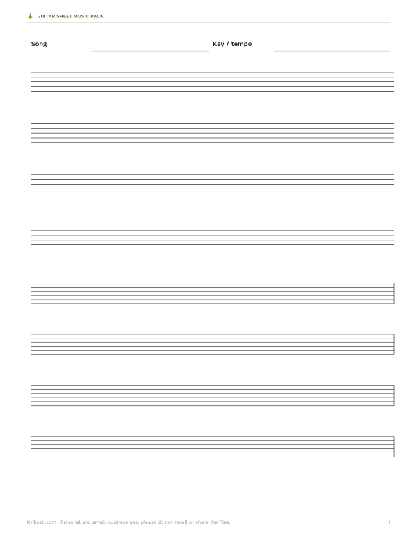 Preview of Printable Guitar Staff and Tab Sheet